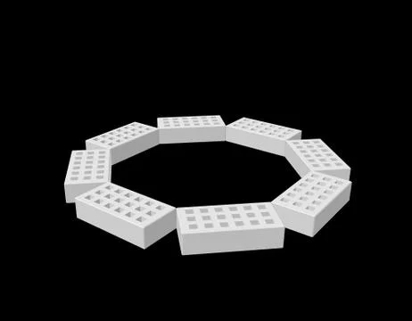 Circle of bricks. Isolated on black background. 3D Vector illustration. Stock Illustration