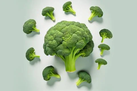 A circle of broccoli revolves around a large broccoli in the center  Stock Illustration