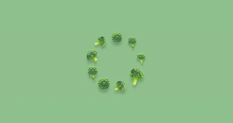 Circle of broccoli rotates on green background 4k motion loop Green bg Stock Footage 230095229