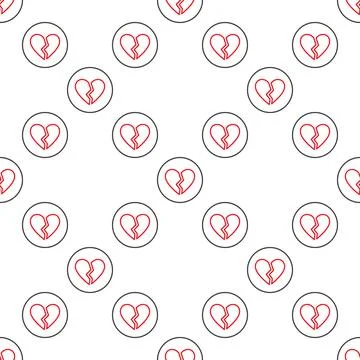 Circle with Broken Heart vector Romantic Disappointment line seamless pattern Stock Illustration