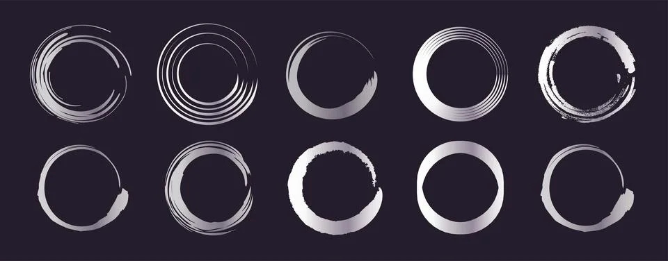 Circle brush elements set. Spray rounded frames and dividers. Dirty and grunge Stock Illustration