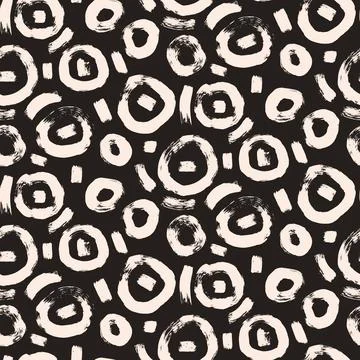 Circle brush stroke seamless pattern. Polka dots endless background. Paint Illustrazione stock