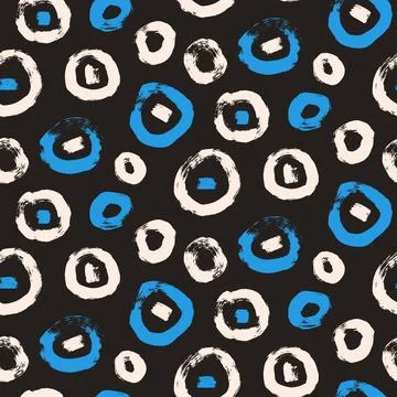 Circle brush stroke seamless pattern. Polka dots endless background. Paint Illustrazione stock