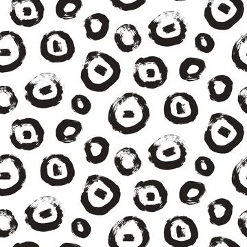 Circle brush stroke seamless pattern. Polka dots endless background. Paint Stock Illustration