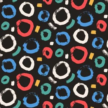 Circle brush stroke seamless pattern. Polka dots endless background. Paint Illustrazione stock