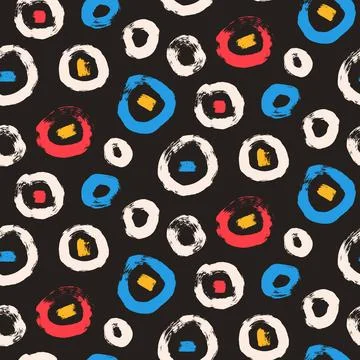 Circle brush stroke seamless pattern. Polka dots endless background. Paint Illustrazione stock
