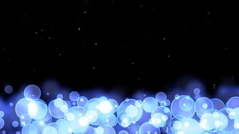 Circle bubles glow blue random size with white stars on the black isolated .. 스톡 사진