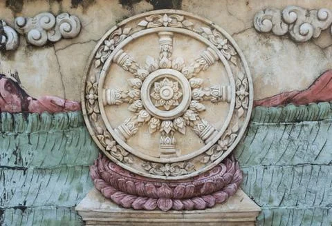 The circle of buddhism on wall Stock Photos