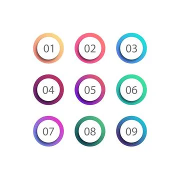 Circle bullet point set on white background. Colorful gradient markers Stock Illustration
