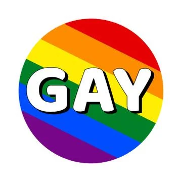 Circle button Icon of rainbow lgbt pride flag with inscription with word gay in Illustrazione stock