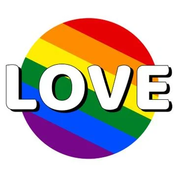 Circle button Icon of rainbow lgbt pride flag with inscription with word love in Stock Illustration