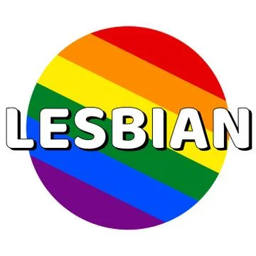 Circle button Icon of rainbow lgbt pride flag with inscription with word lesbian Stock Illustration