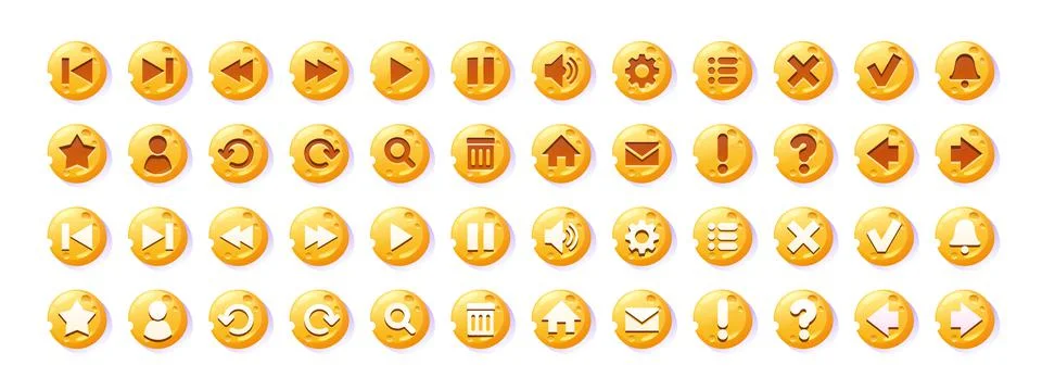 Circle buttons with cheese texture and icons Stock Illustration