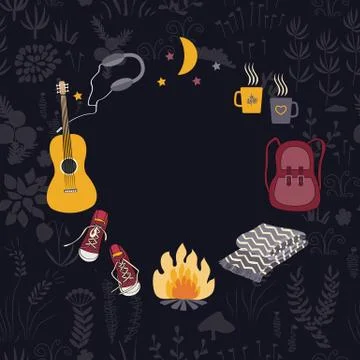 Circle Camping frame vector Stock Illustration