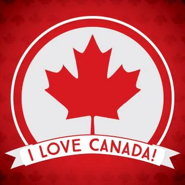 Circle Canada Day maple leaf card in vector format. Stock Illustration