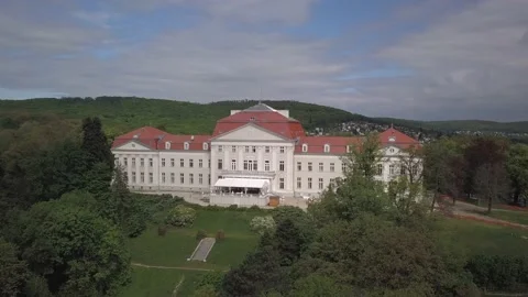 Circle the castle Wilheminenberg close to Vienna, Austria during the day Stock Footage 171325182