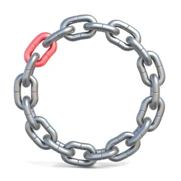 Circle chain with one red link 3D Circle chain with one red link 3D render... Stock Photos