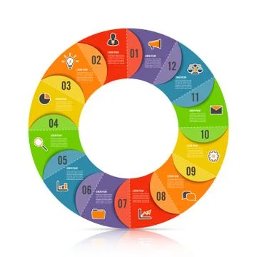 Circle chart infographic template with 12 options for presentations, advertis Stock Illustration