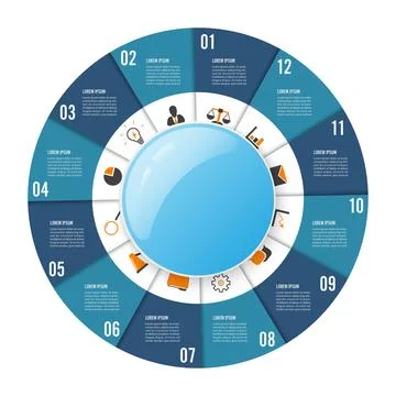 Circle chart infographic template with 12 options for presentations, advert.. Stock Illustration