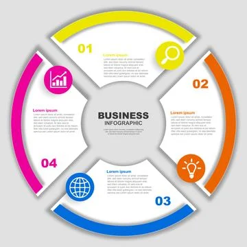 Circle chart infographic template with 4 options for presentations Illustrazione stock