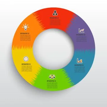 Circle chart infographic template with 6 options for presentations, advertisi Stock Illustration