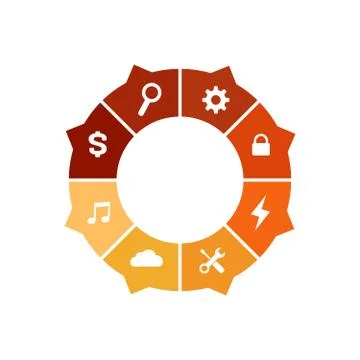 Circle chart infographic template with arrows and with 8 options or steps and Stock Illustration