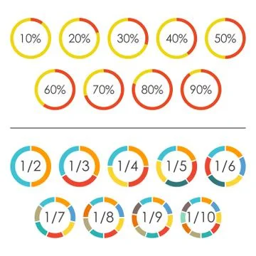 Circle chart set with percentage and pie chart set Illustrazione stock