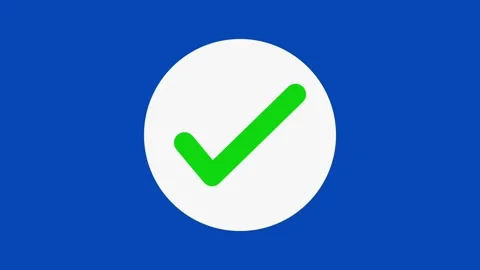 Circle check mark icon animation on blue... | Stock Video | Pond5