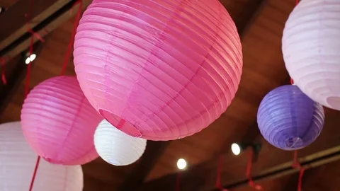 Circle Chinese paper lantern pendent swaying with the wind Stock Footage 94163988