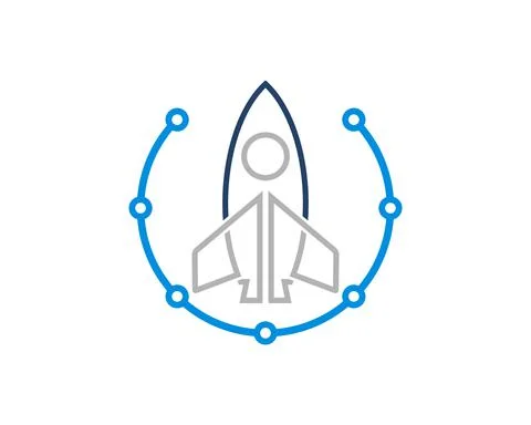 Circle circuit technology with rocket outline inside Stock Illustration