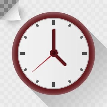 Circle clock flat icon. Round shape on white wall and trasparent background t Stock Illustration