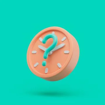Circle clock icon with question symbol. Simple 3d render illustration on vibr 스톡 일러스트