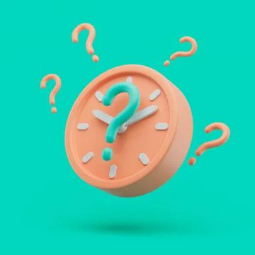 Circle clock icon with question symbols. Simple 3d render illustration on vib 스톡 일러스트