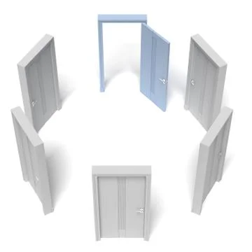 Circle of closed doors and one opened 库存插图