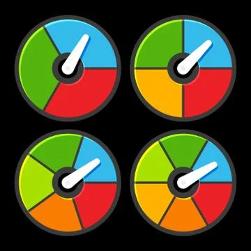 Circle Color Indicators Power Meter Set. Vector Stock Illustration