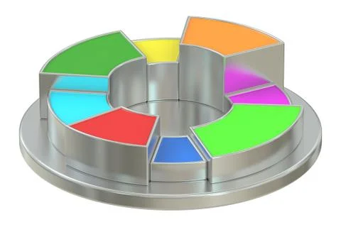 Circle colored and metallic pie chart, 3D rendering Stock Illustration