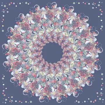 A circle with colored decorative elements on a purple background.3d. Illustrazione stock