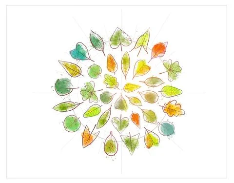 Circle with colored leaves on white background Illustrazione stock