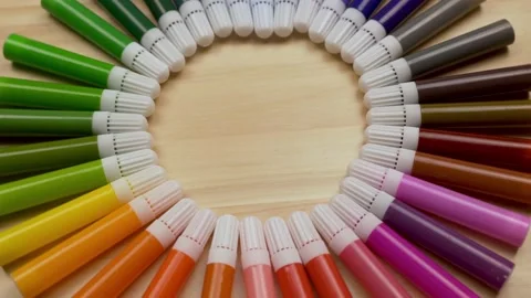 Circle of Colored Markers. Multicolored Markers Laid Out In A Circle In The Form Stock Footage 147604626
