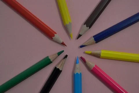 Circle of colored pencil tips Stock Photos