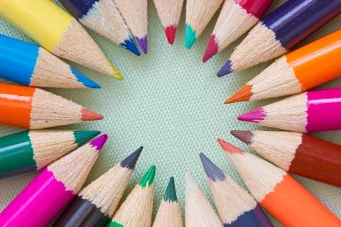 Circle of colored pencils Stock Photos