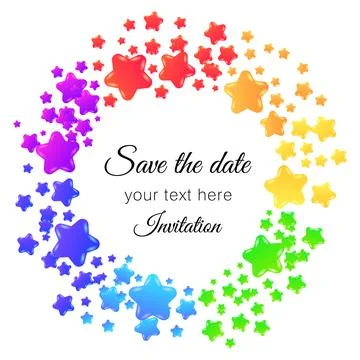 Circle composition with hand drawn colorful stars and place for the text in.. Stock Illustration