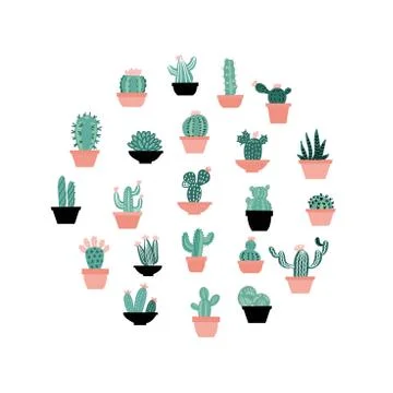 Circle composition with succulents in hand drawn scandinavian style. Set of h Stock-Illustration