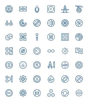 Circle Comprehensive Vector Bundle with 42 Grid Fitted Regular Line 256x256.. Stock Illustration