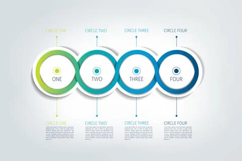Circle connected 3D infographic. Four labels. Vector template. Stock Illustration