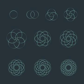 Circle contour various sacred geometry set. Stock Illustration