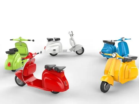 Circle of cool mopeds - top side view Stock Illustration