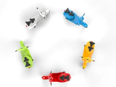 Circle of cool mopeds - top view Stock Illustration