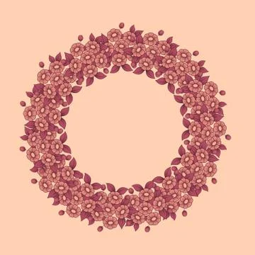 Circle coral daisy frame Stock Illustration