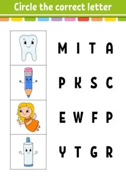 Circle the correct letter. Education developing worksheet. Learning game for  Stock Illustration